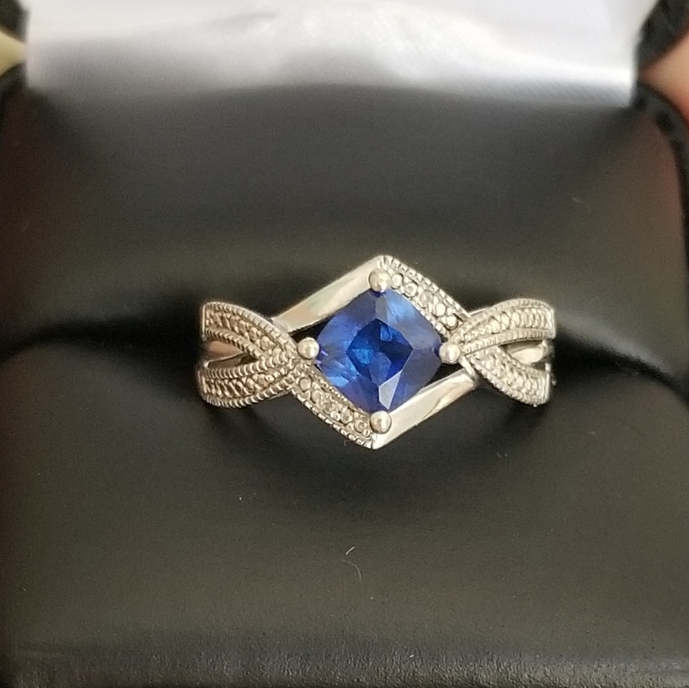 Sterling Silver Sapphire Diamond Accent Ring